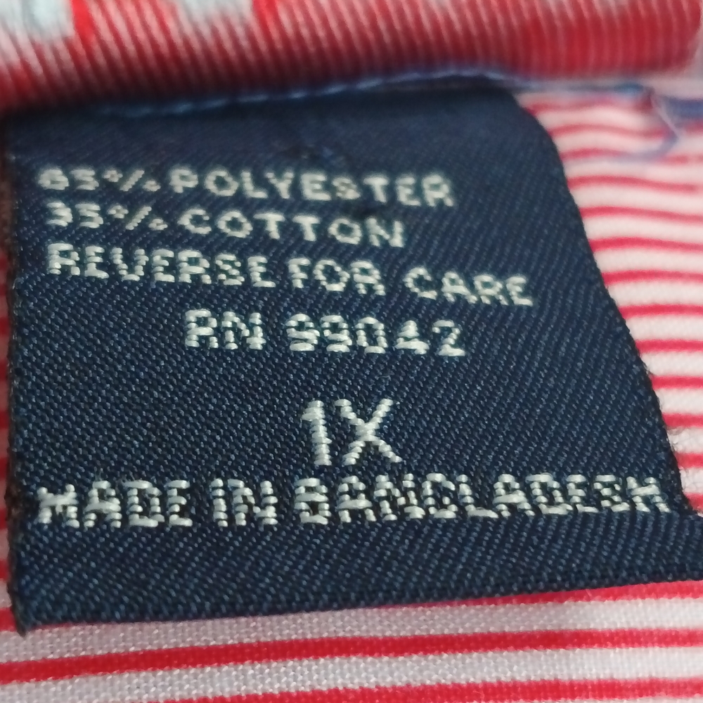 Assets Blouse Women 1X Red & White Casual Button Down Shirt Artsy Embellishments - Picture 5 of 6